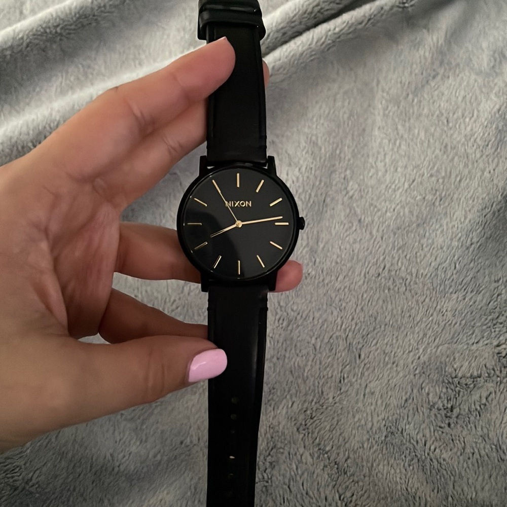 All black leather Nixon watch